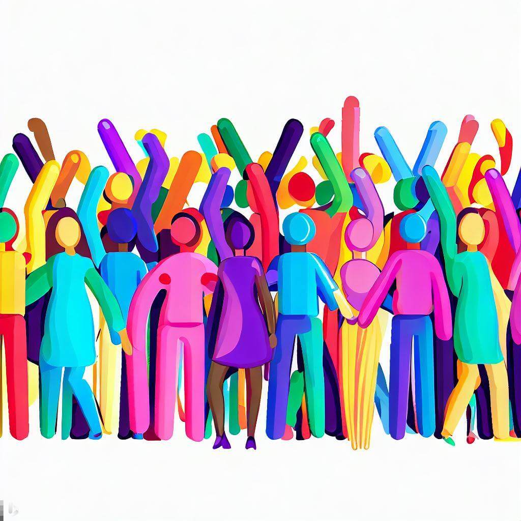 Diversas pessoas coloridas reunidas